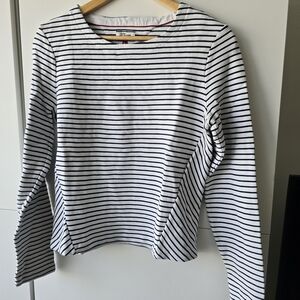 Tommy Hilfiger Navy and White Striped Long Sleeve Tee